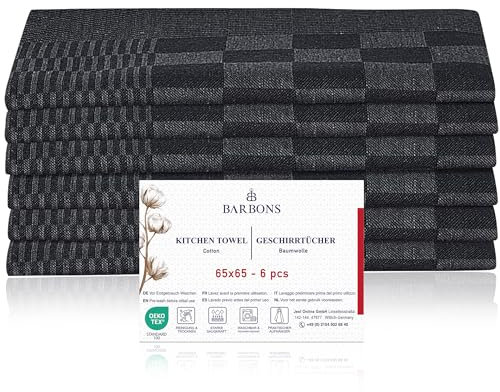 BARBONS 6er Geschirrtücher Baumwolle 65x65 cm - 245 g/m² 105 g Küchentücher Geschirrhandtücher Geschirrtuch Küchenhandtücher Küchentuch Geschirrtuch Geschirrhandtuch Trockentücher (6er, Karo, 65x65cm)