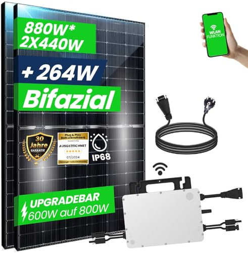 CamperGold® 880W Balkonkraftwerk mit 2x440W Bifaziale Solarmodule, Hoymiles HMS-800W Upgradefähiger WIFI Wechselrichter -Photovoltaik Komplettanlage