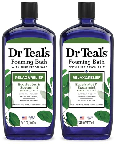 Dr Teal's Foaming Bath with Pure Epsom Salt, Relax & Relief with Eucalyptus & Spearmint, 34 fl oz (Pack of 2)
