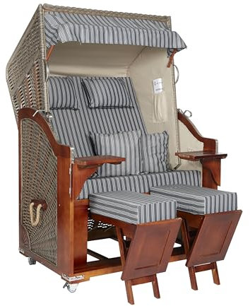 Webavita Strandkorb Beach Chair Karibik Anthrazit | 2-Sitzer Halblieger Pinienholz | Für Garten Terrasse Balkon | Urlaubsfeeling mit Gartenmöbeln | mit Schutzhülle | Gartenliege