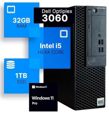 Dell Optiplex 3060 Desktop Computer | Intel i5-8500 (3.2) | 32GB DDR4 RAM | 1TB SSD Solid State | Built in WiFi | Bluetooth | Windows 11 Professional | Home or Office PC (Renewed)