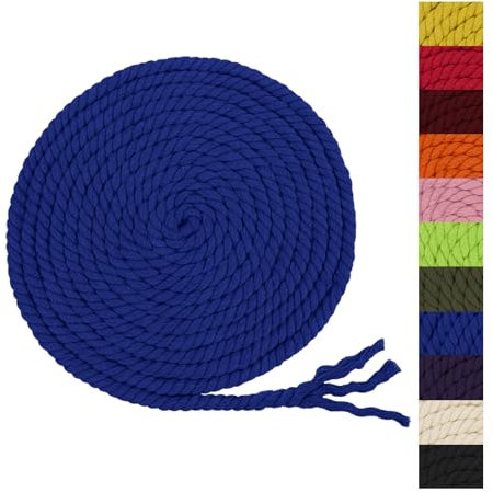 CAMAL Corde Coton Cordon 8mm Fil Macramé Grosse Decoration Corde Epaisse Cordelette Tressée pour Bricolage, Décoration Murale, Suspension de Plantes, Jardinage (8mm x 3m, Bleu Royal)