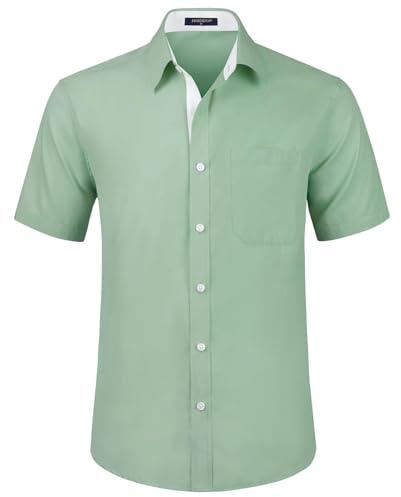 HISDERN Men's Short Sleeve Dress Shirt Regular Fit Formal Casual Business Shirt with Chest Pocket