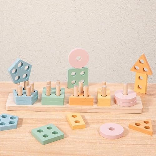 Holzspielzeug Kinderspielzeug Montessori Holzspielzeug Sortieren Macaron Steckplatte Holz Sortierspiel Holzspielzeug ab 1 2 3 jahre Holz Sortier und Stapelspielzeug Geometrische Bausteine für Kinder