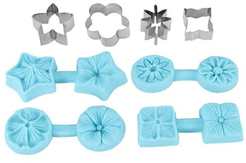Yusat Flower Fondant Cutter 4 Sets Fondant Chocolate Mould Silicone Baking Mould Cookie Cutter with Cutter Flower Fondant Plunger Hydrangea Silicone Mould