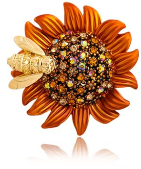 GamTelightpe Broche Tournesol Orange avc Abeille Sunflower with Bee Zircon Brillant Broche et Charm Multi-fonction pour Vêtements et Sacs pour Femmes et Homme