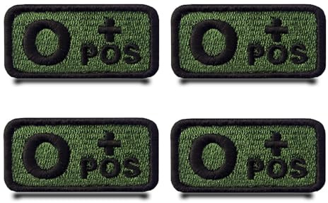 4 Stück Typ O+ positiv Taktisch Grün Lustig Flagge Patch Abnehmbare Aufnäher mit Stickerei Taktisch Militär Patch Applikation Für Taschen Weste Jacke Rucksäcke Kleidung