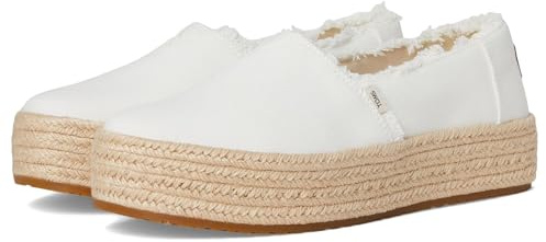 Toms Valencia Plateau für Damen, Weißer breiter Canvas-Ausfransen, 40 EU