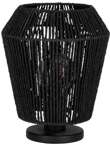 EGLO Nachttischlampe Persley, Tischlampe Wohnzimmer, Zimmer Deko Schlafzimmer, Nachttischleuchte aus Metall und geflochtenem Papier, Wohnzimmerlampe mit Schalter, FSC-zertifiziert, E27 Fassung