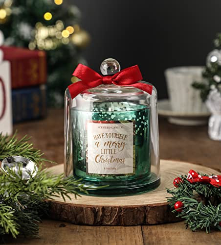 FUND AMLIGHT Duftkerzen Weihnachten, Pine und Cedar Duftkerze, Weihnachtsduftkerze Geschenk für Männer und Frauen, 240g/8.5 oz, Sojawachskerze mit Schleife, Deckel (Green)