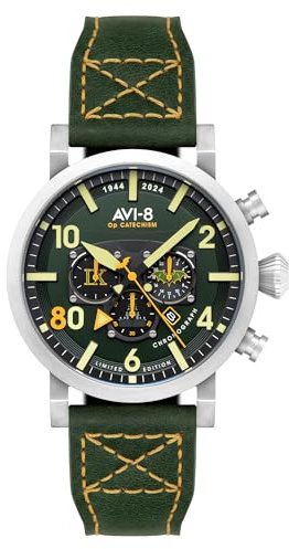 AVI-8 AV-4124 Herren-Chronograph, 43 mm, Dambuster-Operation, Katechismus, 80, Fledermausgrün, Japanisch
