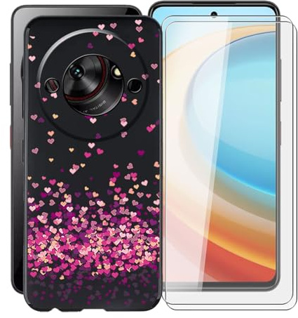KJYFOANI Custodia per ZTE Blade A75 5G (6.60) e 2 Pezzi Vetro Temperato Pellicola Protettiva, Ultra Sottile Morbido Silicone TPU Protezione Case AntiGraffio Bumper Cover - Amore Rosa