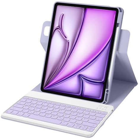 Bettdow für iPad Air 13 Zoll M3 2025/ M2 2024 Tastatur Hülle, Hoch-/Querformat Verwenden, QWERTZ Layout Abnehmbarer Tastatur mit Hülle für iPad Pro 12.9 3./4./5./6.Gen 2018-2022, Lila