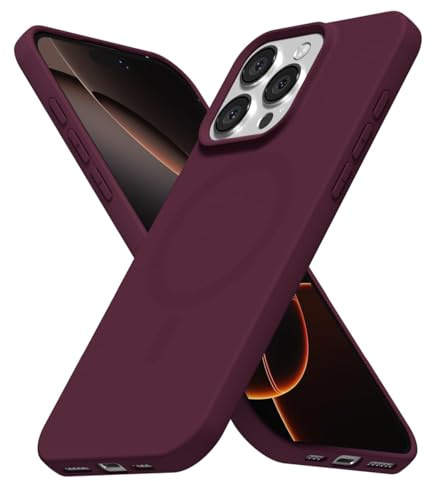 LoeoeL for iPhone 16 Pro Case Silicone Mag Safe, Compatible with Magsafe Ultra Slim Thin Magnetic Phone Case for Women Girls, Soft Rubber Gel Matte TPU Solid Color Minimalist Cover, Burgundy Maroon