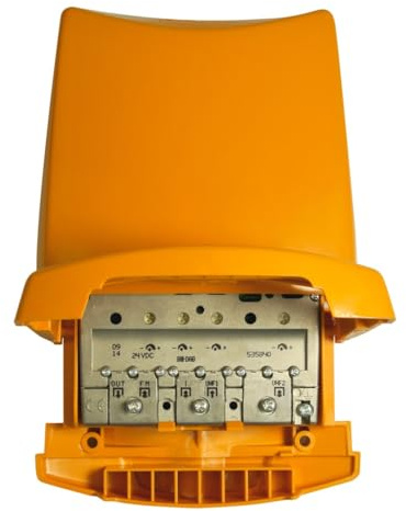 Amplificador de mástil de 4 entradas, con alta ganancia, bajo ruido; ideal para mejorar la señal de TV en interiores o exteriores.