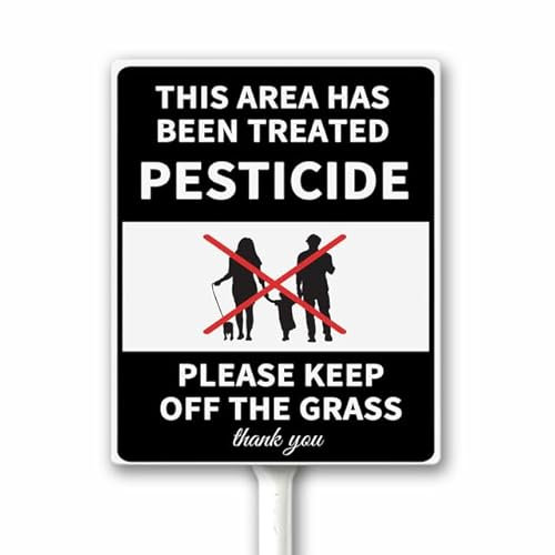 Schild mit Aufschrift No Dogs On Grass This Area Has Been Treated with Pesti - cide Please Keep Off The Gras, lustiges Hundeschild für den Hof, mit Ständer, 12 x 15 cm, starkes, schweres