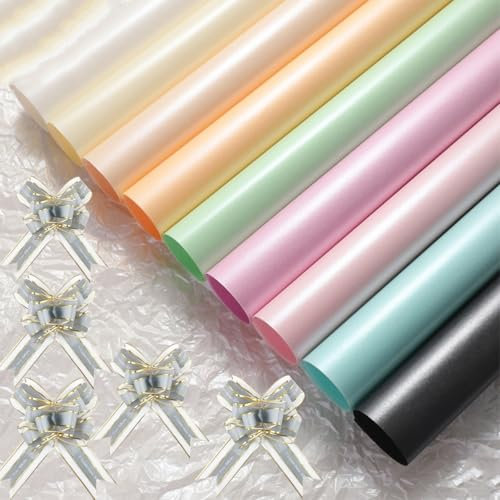 20 Blatt Glitzerstrauß-Geschenkpapier, Metallic Seidenpapier Set, Dekoration Geschenkpapier, Zartes Glitzer Geschenkpapier, zum Erstellen von Pompons, Papierblumen, Geschenktüten, 10 Farben