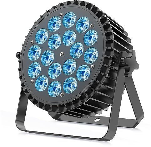 Oloaxolx 200W LED Par Scheinwerfer mit RGBWA+UV 6in1 18 x10W LED Strahler, D MX 7/10CH Bühnenlicht mit Sound Aktivierter, 25° Lichtkegel, Aluminiumgehäuse für Disco Club Event Party