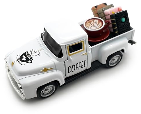 Teeloray Decoración del Café, 12.5cm Camión Vintage de Metal de Granja, Cartel de la Bandeja de la Mesa de Café, Decoración de Cocina para Casa, Cafetería, Bar, Restaurante, Blanco
