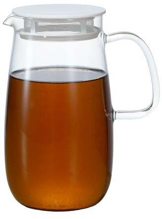 HARIO XMP-1000-W Easy Barley, Mugi-Chan Mikrowellen-Teekanne, 35 fl oz (1000 ml), mikrowellengeeignet, spülmaschinenfest, hitzebeständiges Glas, weiß, Made in Japan