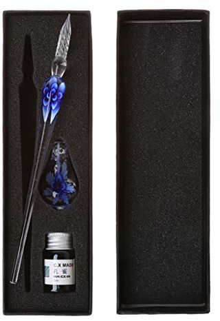 Morain Stylo à plume en verre avec porte-stylo Motif floral en cristal Pour l'écriture, le dessin, la peinture, les images