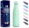 Gourde, 500 ml Sans BPA, Gourde Isotherme, Isolation Sous Vide à Double Paroi, Bouteille Isotherme, 304 Acier Inoxydable, Gourde Acier Inoxydable pour École, Voyage, Marcher, Jogging - Bleu-vert
