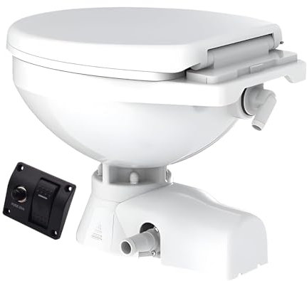 ZEEKYFOR Quiet Flush Electric Marine Toilet, 12V Horizontal Boat/RV/Camper/Yachts Toilet, Compact Design for Space Saving