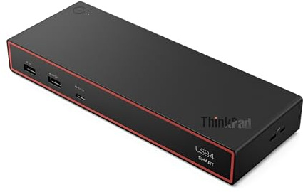 Lenovo ThinkPad USB 4 Smart Dock 5500 mit 135 W Adapter, unterstützt bis zu 4 Displays, 100 W Leistung für Laptop, integriertes USB4-Kabel, Eclipse Black