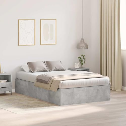 Runheo Beton Grau Stauraum Bettgestell 120x200 cm, Holzwerkstoff, Modernes Plattformbett mit Verstecktem Stauraum, Langlebig für Schlafzimmer, Kleines Doppelbett