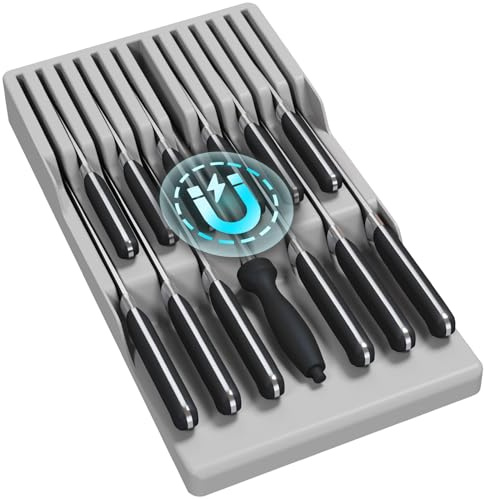 Lifewit Magnetic Drawer Knife Organizer Insert for 12 Knives | Kitchen in Drawer Holder, Plastic Knife Block, Steak Chefs Knives Set Storage for Sharpening Steel