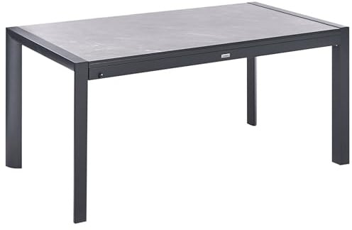 Beliani Gartentisch HPL Steinoptik grau rechteckig 160/220x90 cm ausziehbar mit Metallgestell schwarz Binasco