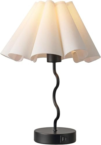 EOEYYOYB Nachttischlampe Touch Dimmbar mit USB A+C Moderne, Vintage Leinen-Lampenschirm,Schwarz