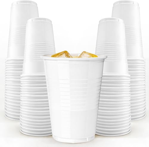 G4GADGET 60 Pack White Plastic Disposable Cups 200ml (7oz) – Small Drinking Cups for Water Cooler, Juice, Cold Drinks, Parties, Office, Travel & Events
