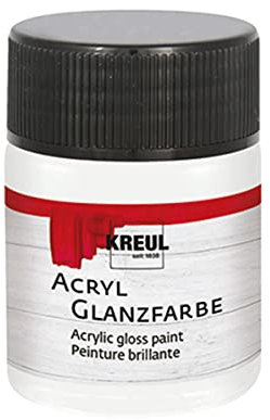 KREUL 79501 - Acryl Glanzfarbe, 50 ml Glas in weiß, glänzend-glatte Acrylfarbe zum Anmalen und Basteln, auf Wasserbasis, speichelecht, schnelltrocknend und deckend