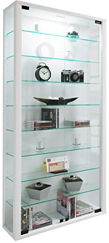 VCM Glasvitrine stehend | Vitrine Glas mit ESG-Sicherheitsglas | Maße ca.H. 113 x B. 59 x T. 18 cm | Standvitrine Glas | Modern und platzsparend | Glas Vitrinenschrank – Lumo Maxi