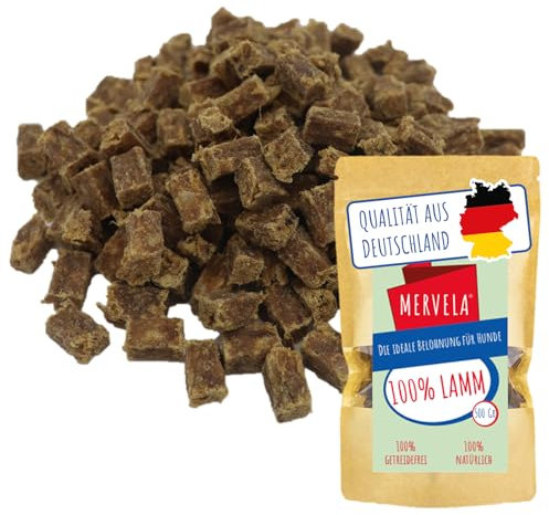 MERVELA® Premium Lamm Kauwürfel für Hunde, 500g - Ideal als Trainingsleckerli | 100% Natürliches Lammfleisch | Hypoallergen für Sensible Hunde | Made in Germany