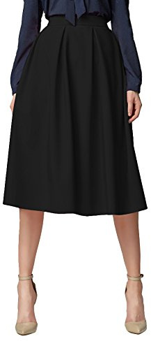 Urban GoCo Mujeres Vintage Falda Midi Plisada A-Line con Bolsillos Faldas Larga Negro S