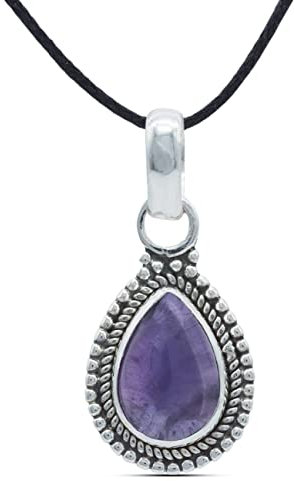 mantraroma Kettenanhänger 925 Silber Amethyst lila Stein Edelstein Damen Sterling Silber Halskette Anhänger Geschenk (MAH-065-01)