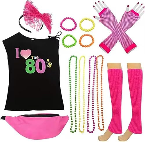 foci cozi Damen 80er Jahre kostüme und zubehör-Set Fanny-Satz-Armband-Stirnband Leg Small Rosa