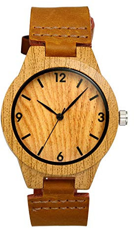 Lancardo Herren Damen Holz Armbanduhr Analog mit Leder Echtleder Armband Uhr braun
