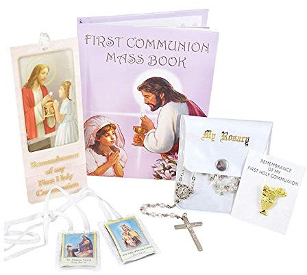 Geschenkset zur Erstkommunion mit Rosenkranz und Massenbuch - Pink - Einheitsgröße
