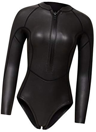 CUTICATE 2MM Neoprene Wetsuit Women One Piece Long Sleeve Scuba Diving Wet Suit Swimsuit Rash Guard - Black Glossy M