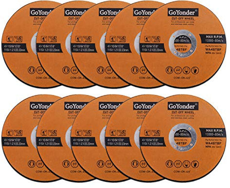 GoYonder 115 x 1.2mm Ultra Thin Stainless Steel Cutting Discs for Angle Grinder,4.5 Cutting Blades for Metal,Stainless Steel Pipes,Steel Cables, and Non-ferrous Metals Pack of 10