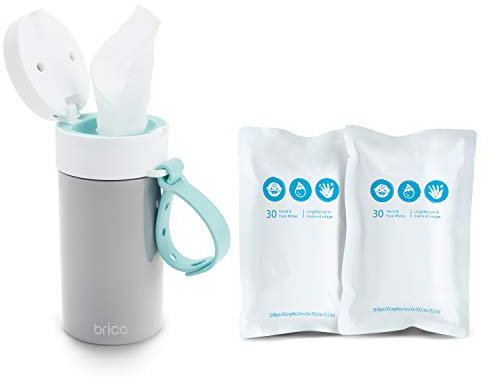 Munchkin Clean-to-Go Wipes Container Starter Pack, Includes 60 Unscented Hand & Face Baby Wipes, 99 Percent Water Wipes with Chamomile & Aloe