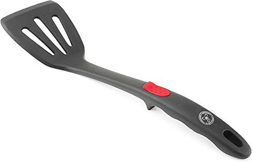 Starchef Silicone Slotted Turner Spatula,Heat Resistant,Non-Stick, Ergonomically Grooved Handle,Soft Grip, Touching Spot,One-Piece Design(Grey)