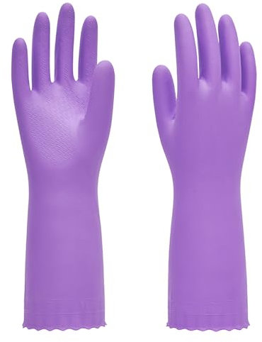 PACIFIC Reinigungshandschuhe mit latexfreiem, geschirrspülendem Küchenhandschuh mit Baumwollfutter, wiederverwendbar, rutschfest, wasserabweisend, Haushaltshandschuhe, Lila, Größe S