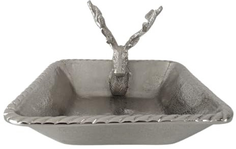 Deko Schale Metall silber Hirsch Hirschkopf Geweih Tablett Schüssel viereckig k