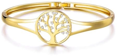 Philip Jones Gold Plated Tree of Life Bangle Created with Zircondia® Crystals (7 Inch)