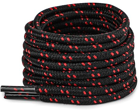 TIESTRA Cordones Redondos de Botas, Cordones Resistente y Duraderos para Botas, Calzado de Seguridad y Zapatos de Senderismo - Poliéster, Negro Rojo, 90cm
