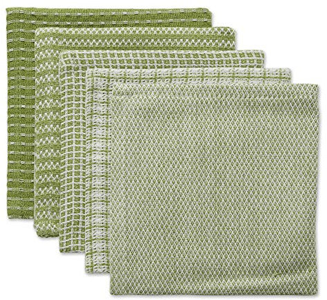 DII Everyday Kitchen Collection Lot de 5 torchons Assortis, 30,5 x 30,5 cm, Vert Antique